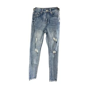 Wax Jean Collection Womens Distressed Skinny Jeans Med Wash High Rise Size 1/25
